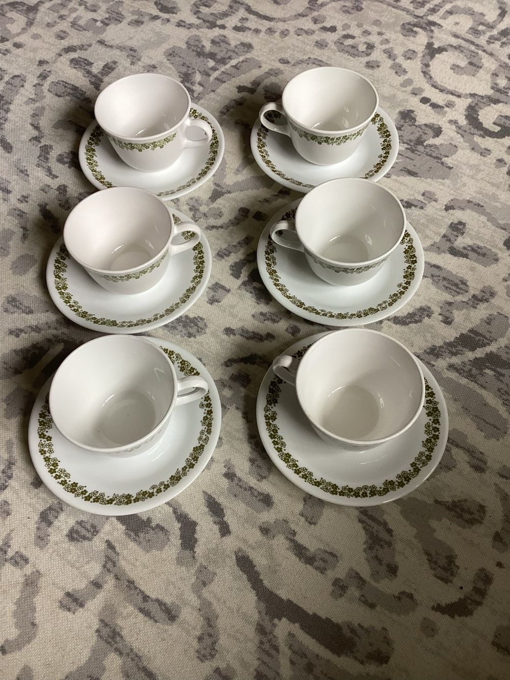 6 Corelle Spring Green Crazy Daisy Cups & Saucers Vintage 1970’s